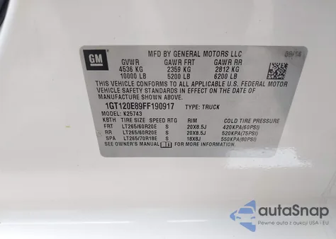 2015 GMC Sierra 2500Hd Denali z USA, uszkodzony, nr VIN 1GT120E89FF190917